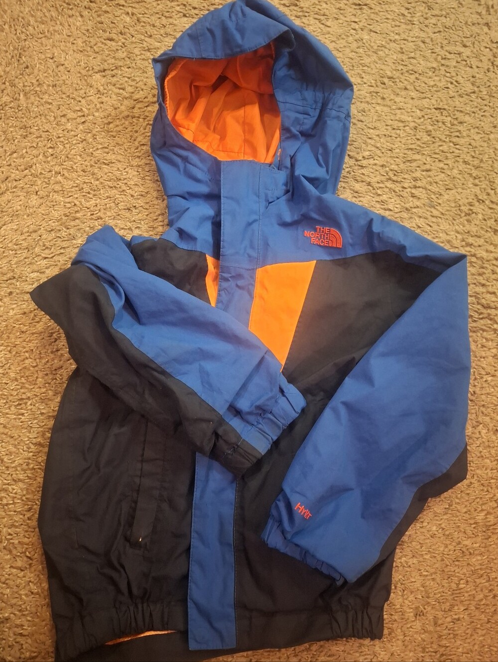 The North Face Kids Blue & Orange Hooded Rain Jacket Size 6